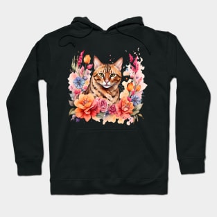 A bengal cat decorated with beautiful watercolor flowers Hoodie